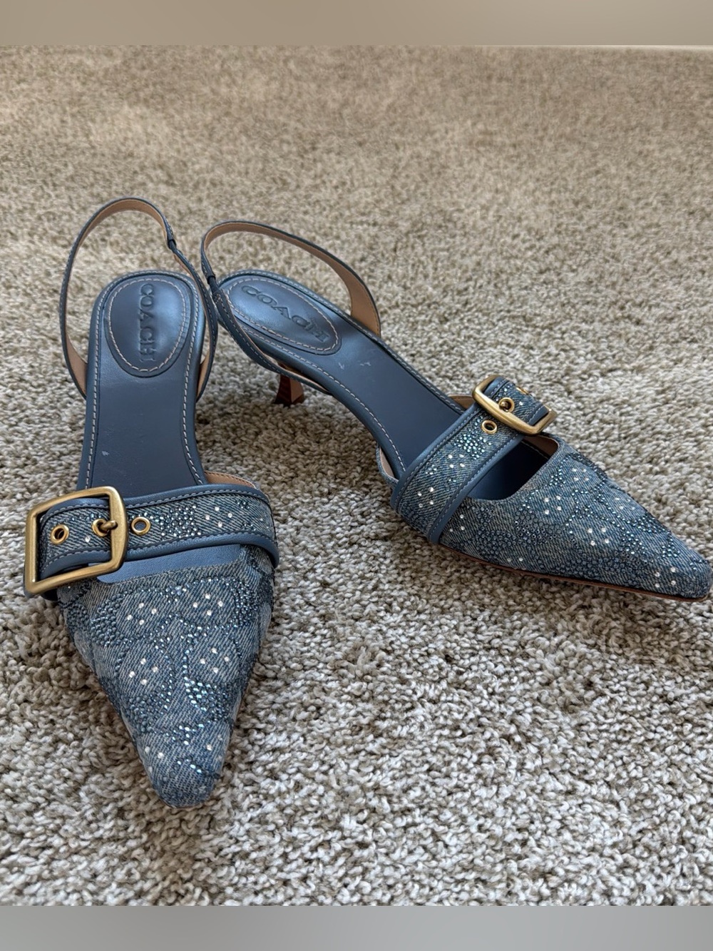 Coach Women's Margot Signature Crystal Denim Slingback Pumps size 8